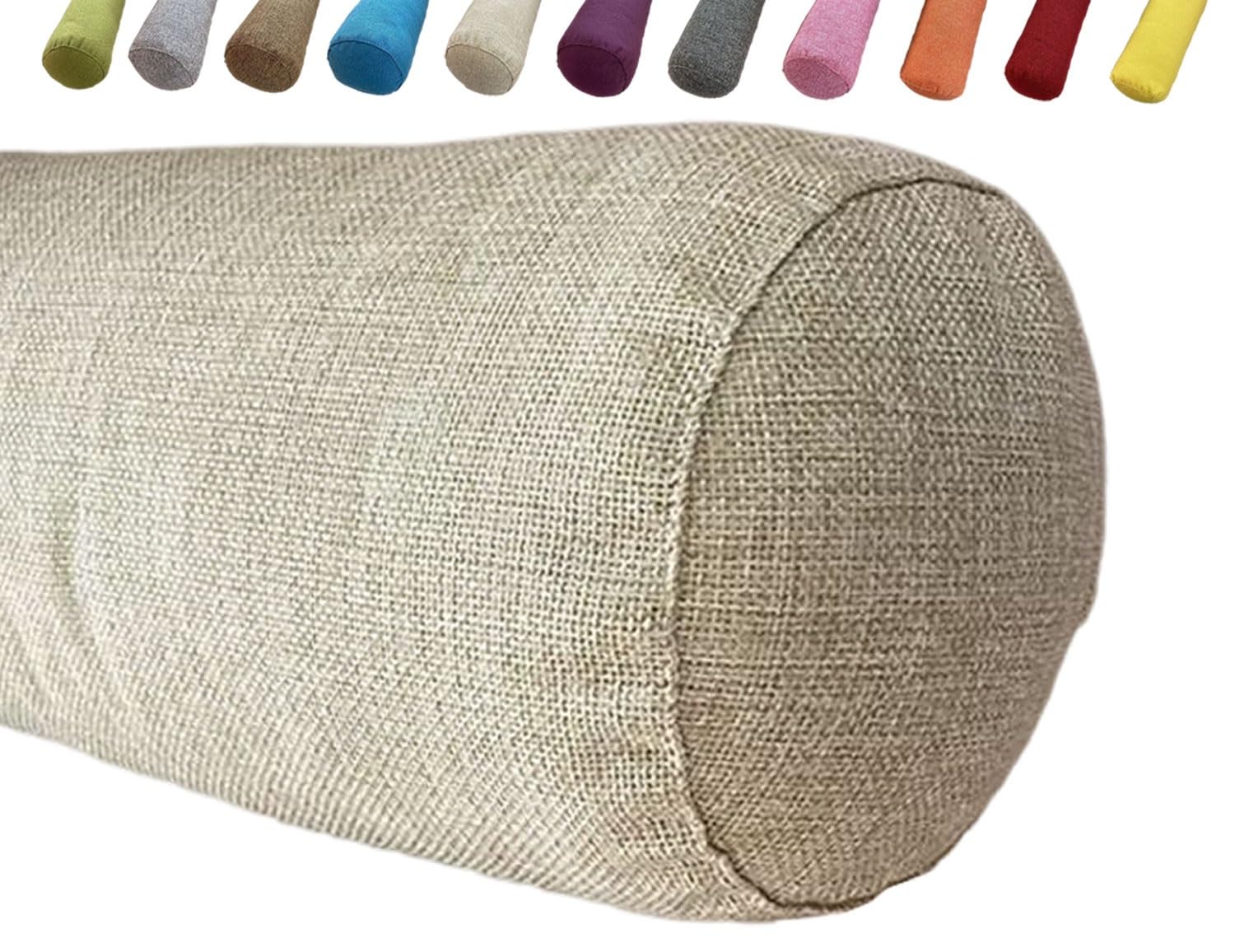 Uyeoco Beige Removable & Washable Round Cervical Roll Bolster Pillow - Round Bolster Cushion Plush Linen Pillow For Yoga Neck Bolster(,20X45cm)