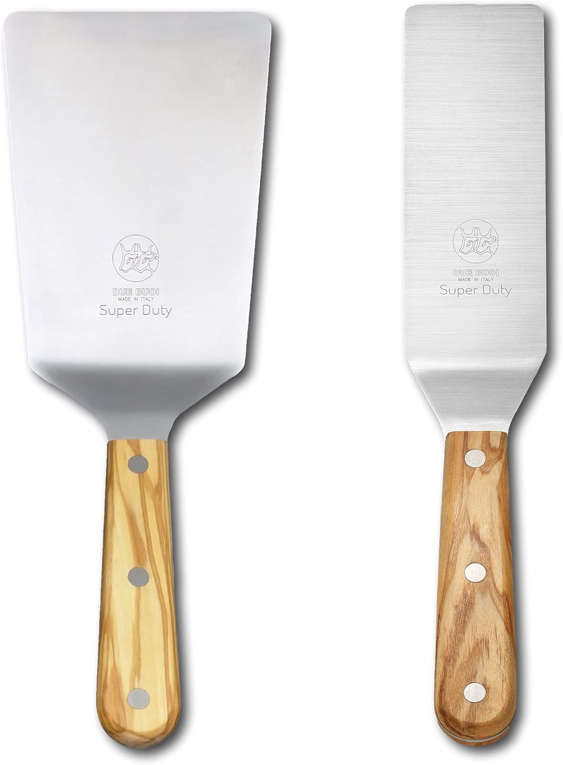 DUE BUOI Set 2 Spatulas Wide Spatula & Narrow Spatula Olive Wood Handle Home