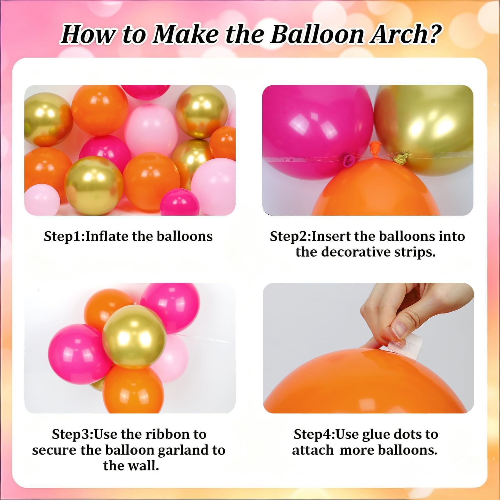 Kit de arco de globos rosa y naranja con confeti dorado metálico, globos rosa intenso y naranja para decoraciones de fiesta de cumpleaños de graduación