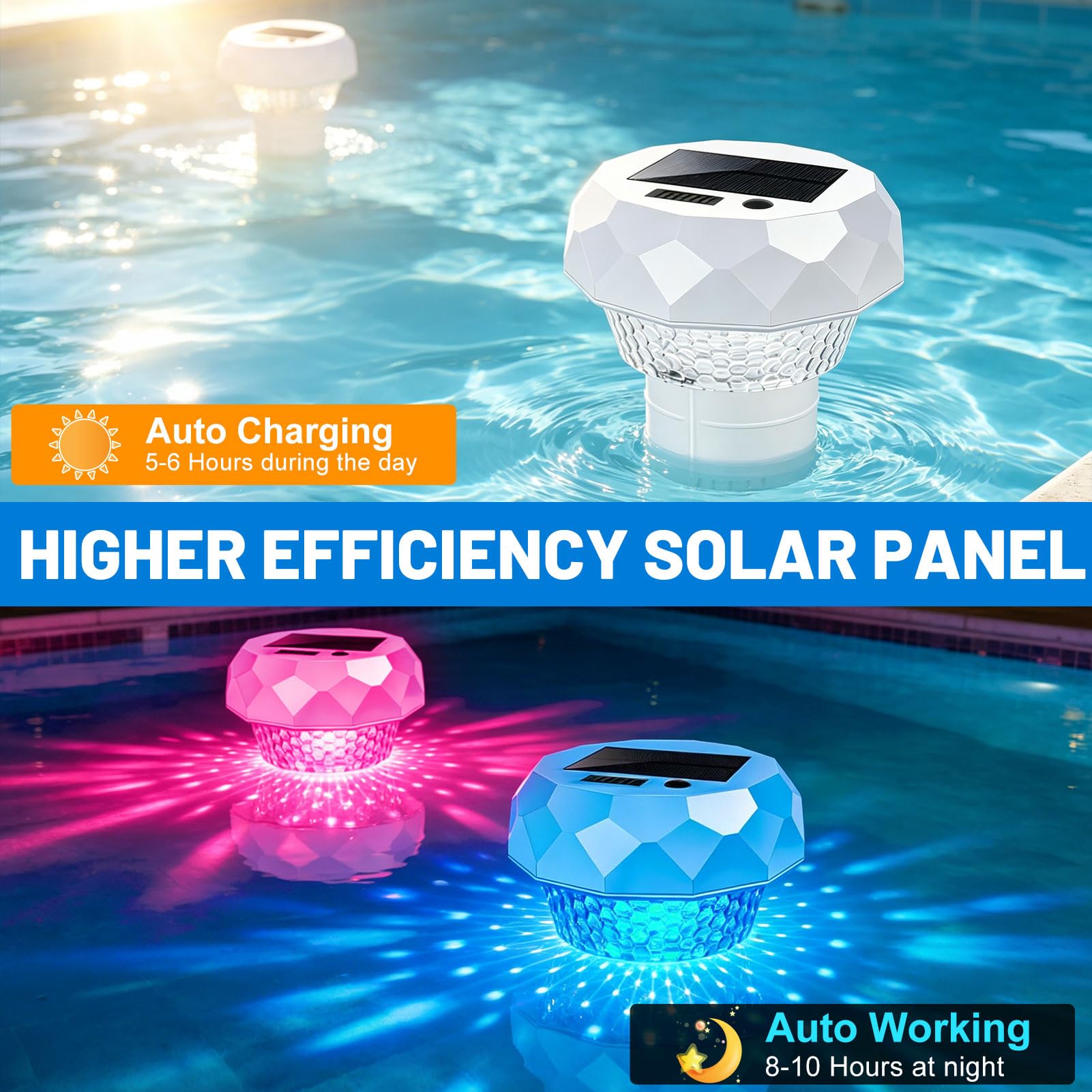 FUFRE Poolthermometer Schwimmend, 2 in 1 Pool Thermometer Digital und Solar Poolbeleuchtung, Wasserthermometer mit Unterwasser Lichtshow, Wasserthemometer für Pool Schwimmbad Whirpool Teich (2Stück)