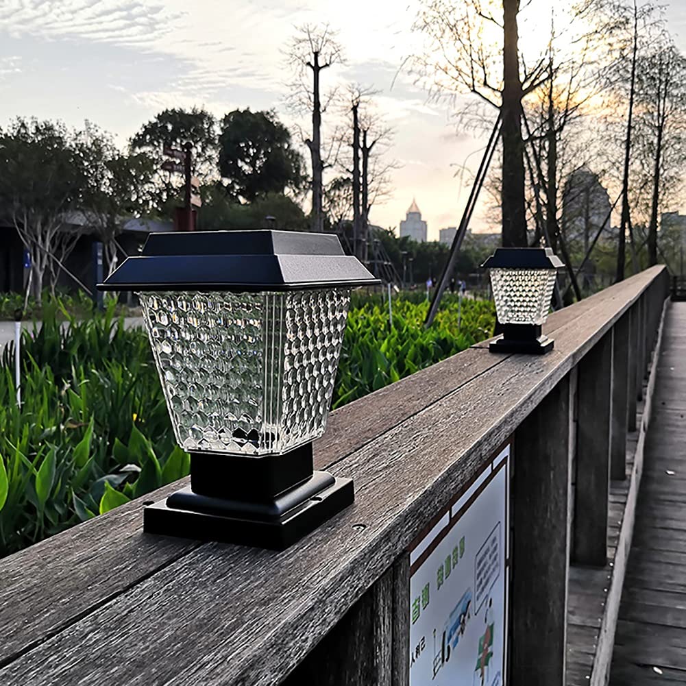 Lampy słupkowe na zewnątrz, oświetlenie tarasowe, 3 W, solarne lampy na zewnątrz, lampa ogrodowa, ciepła biel, wodoodporna IP54, nowoczesna latarnia słupkowa, do ogrodzenia tarasu, willi, filaru,
