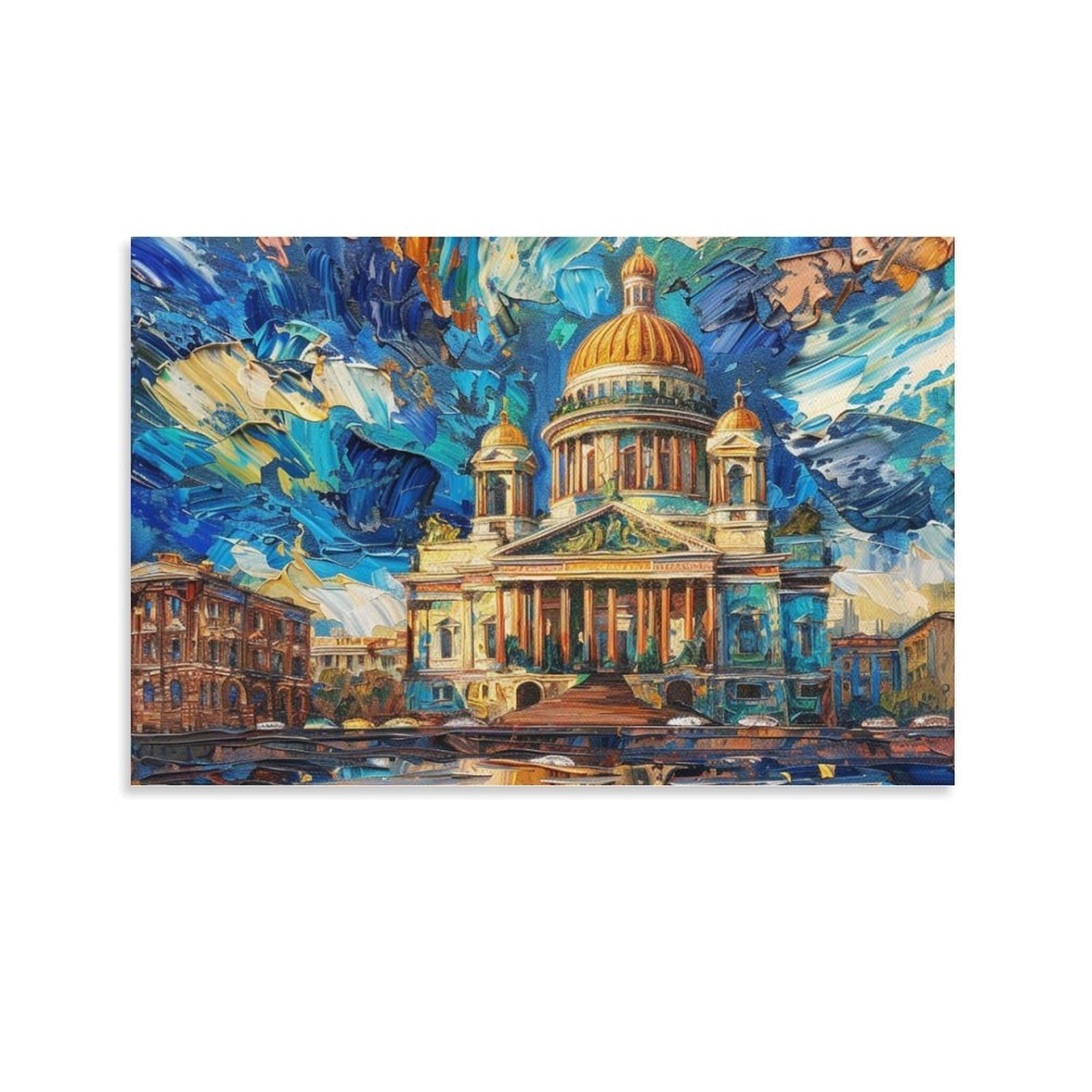 CPLVKWRQJ Castle Individual Cathedral in Van Gogh Style Canvas Wall Art - Office Canvas Print Fade Resistant Wall Focal Art Ready to Hang 20x30inch(50x75cm)