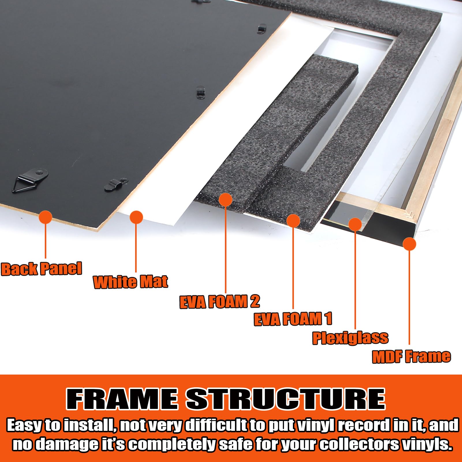 Cornice per dischi in vinile, 86 x 48 cm, Cornice Vinile per Esporre Copertine di Dischi in da 12x12 Pollici