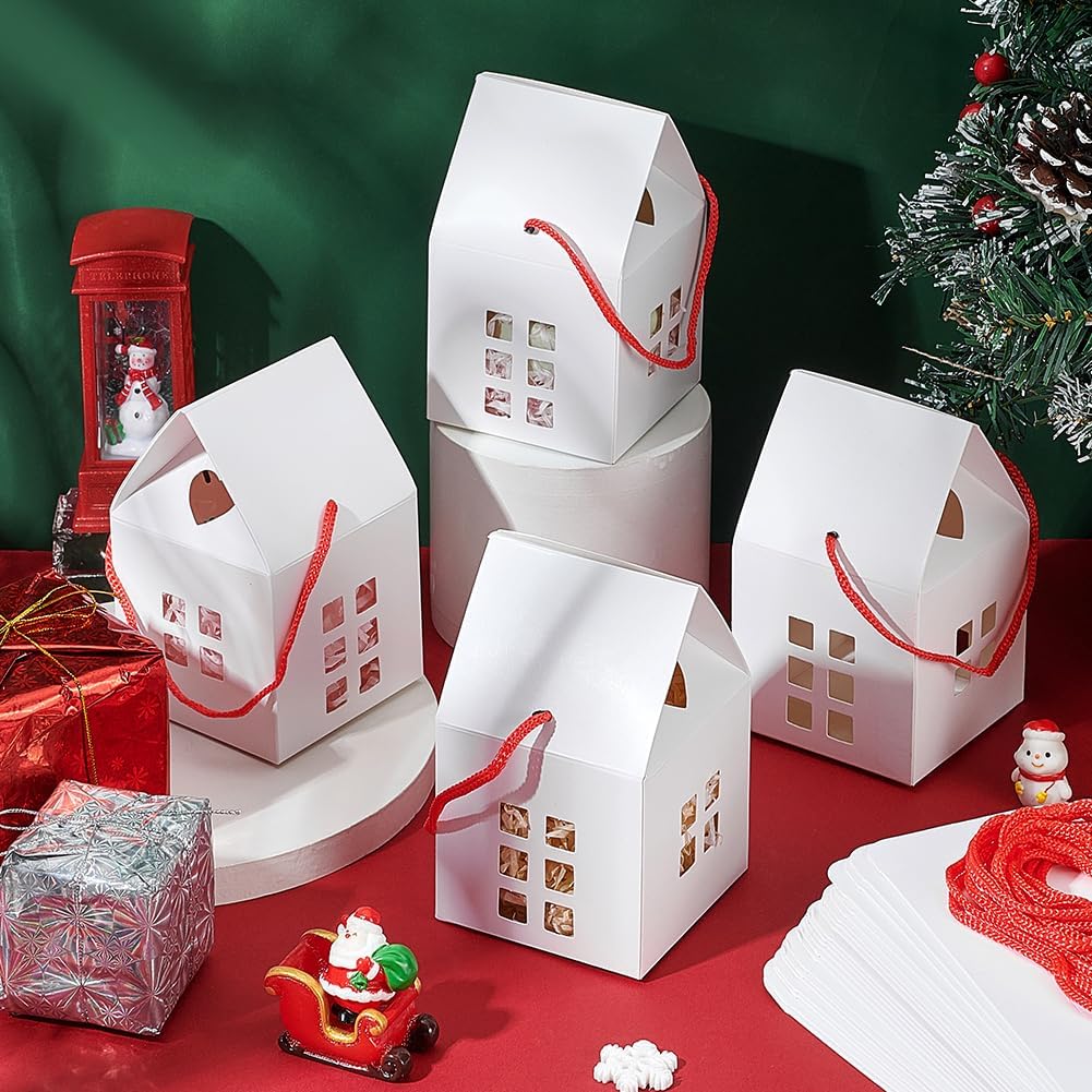 BENECREAT 30Pcs House Shaped Gift Boxes, 3x3x5inch White Paper Candy Box Cardboard Treat Bags for Wedding Baby Shower Birthday Party image 5