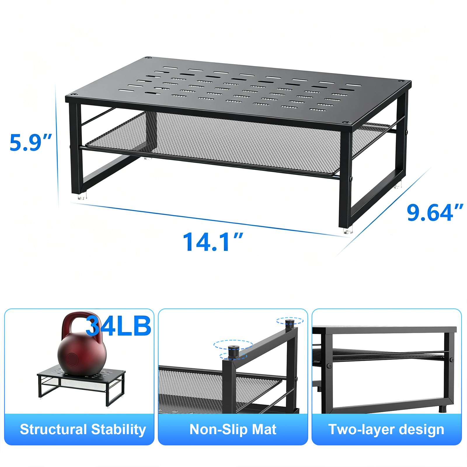 gianotter Supporto per monitor in metallo a 2 livelli, organizer da scrivania per computer, laptop, stampante, forniture per ufficio (nero)