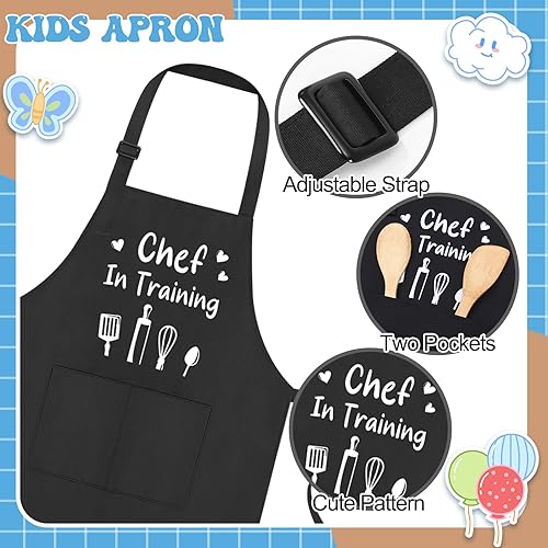 Miniatura 3 de Paquete de 3 delantales para cocinar, ajustables, delantales divertidos con bolsillos para niños y niñas, delantales para pintar, hornear, artista