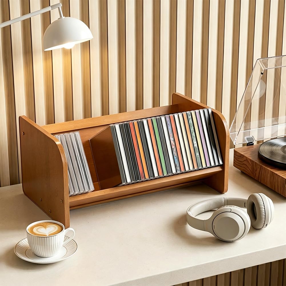 Soporte para CD, estante de almacenamiento de DVD de 15.8 x 9.5 x 7 pulgadas y organizador de discos de juego, exhibición de escritorio perfecta para películas, videojuegos, coleccionables, libros y