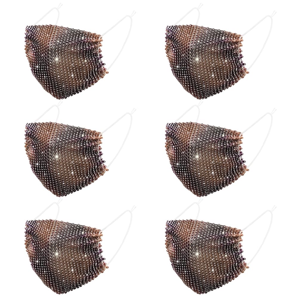 6 Pcs Color3 Women Costume Mask Woman Christmas Face Cover Mesh Crystal Party Sequin Face Mask Sparkly Bling Glitter Women Face Mask Mouth Shield Halloween Decor Clothing Party Decorations for Adult