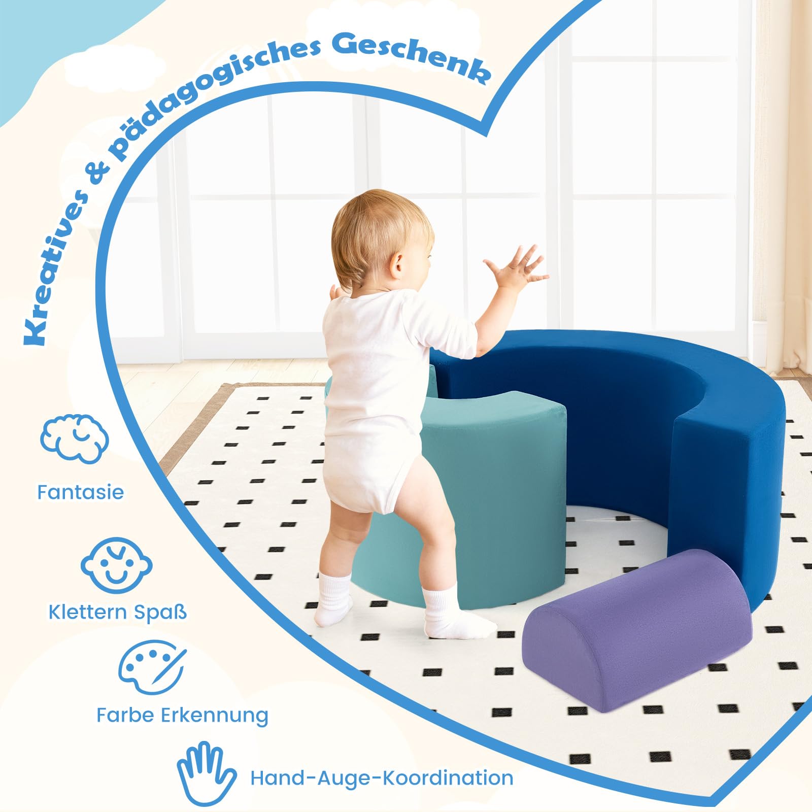 GOPLUS 3-TLG. Softbausteine, Großbausteine sind für Babys zum Klettern und Spielen geeigne, Schaumstoff Bausteine Kinderzimmer oder Spielzimmer