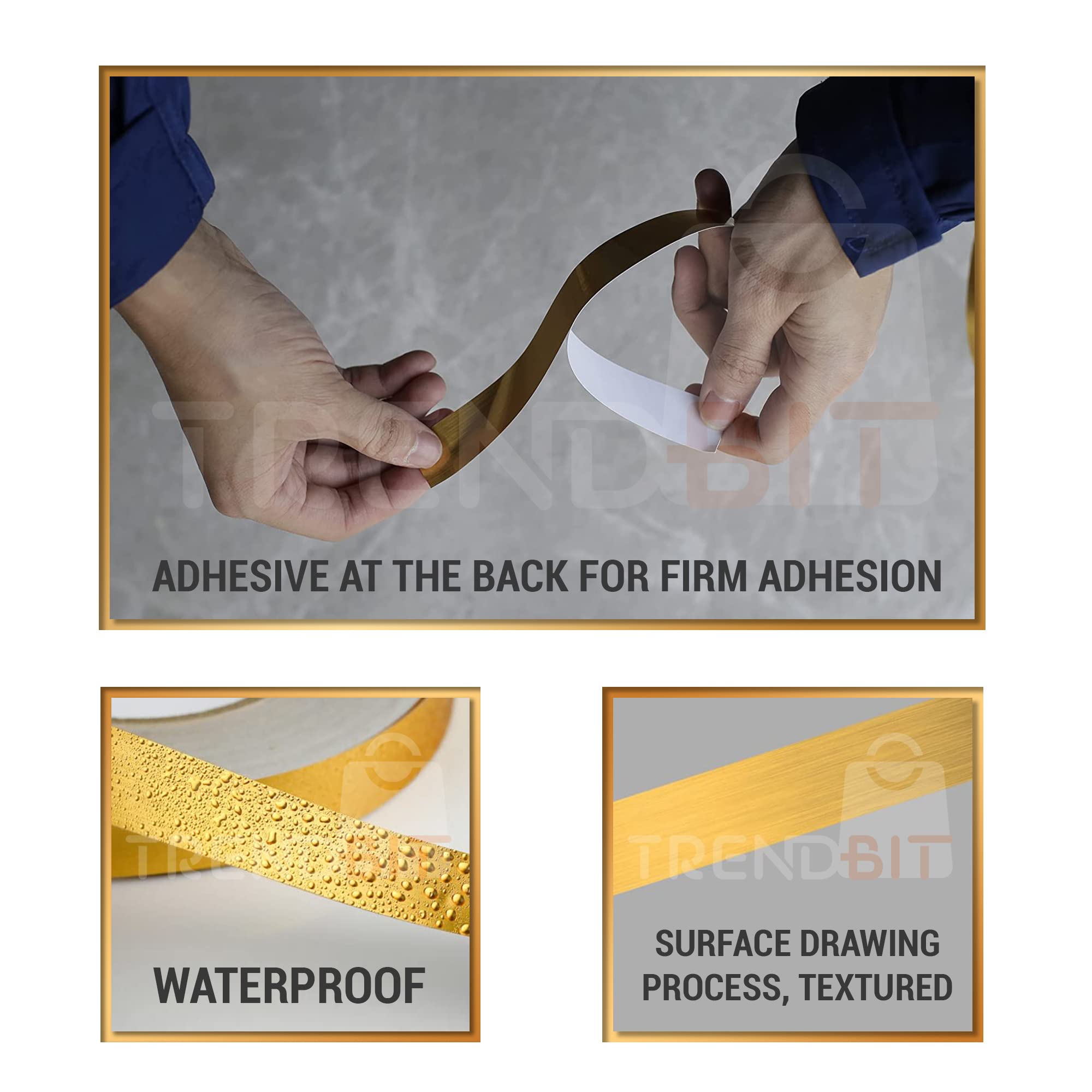 TRENDBIT Tile Gap Sticker Waterproof | 50 Meters Golden Tape, Self adessive | Tile stickers for flooring |tile decoration tape | Gap Sealing Tape Strip | (1cm x 50m, Golden) 4