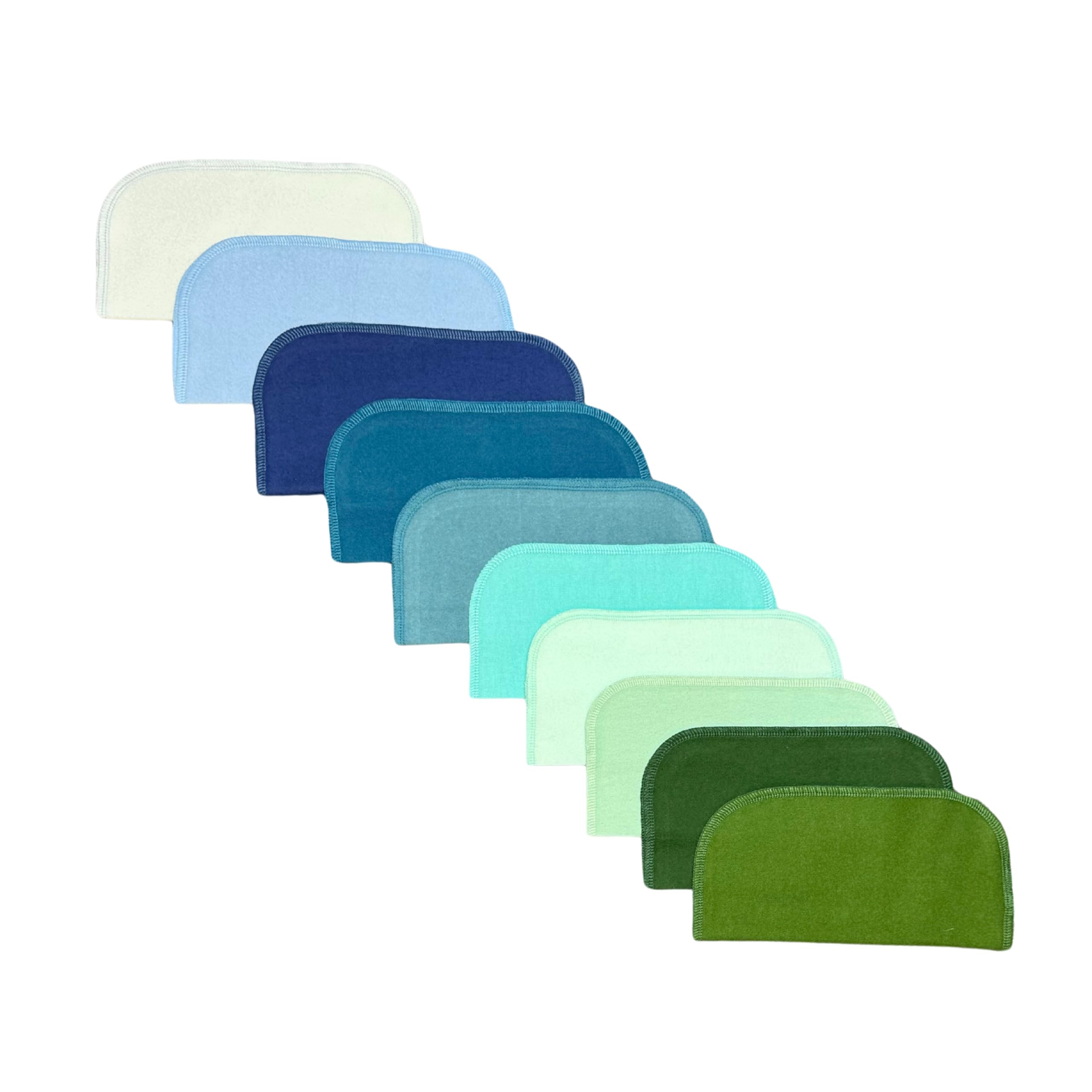 Gina's Soft Cloth Shop 1 Ply Solid Color Flannel 8x8 Inches Little Wipes Set of 10 Assorted Blues and Greens- Proudly Made in the USA!