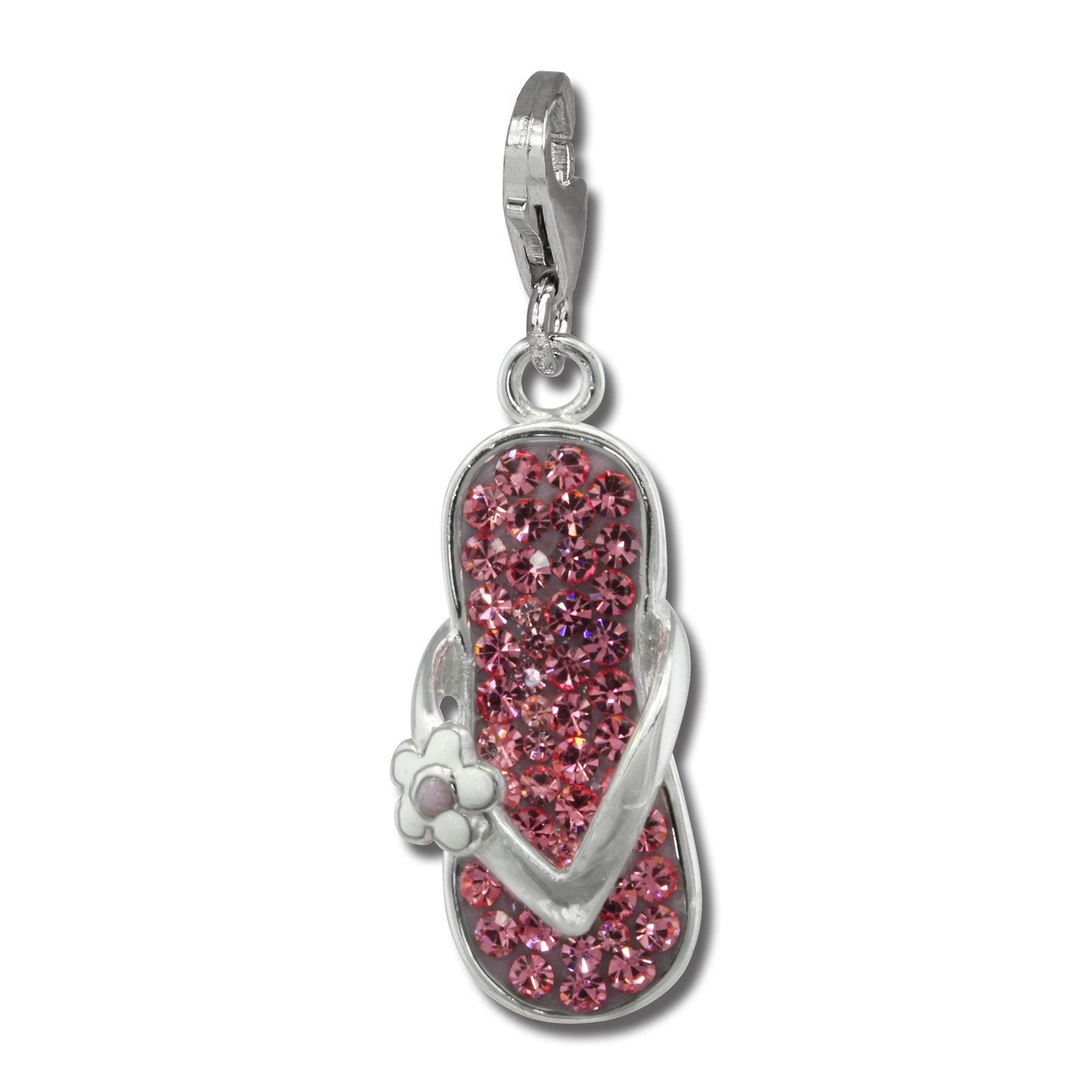 Glitter Pendant Zirconia Crystals Silver 925 Flower Pink Flip Flop