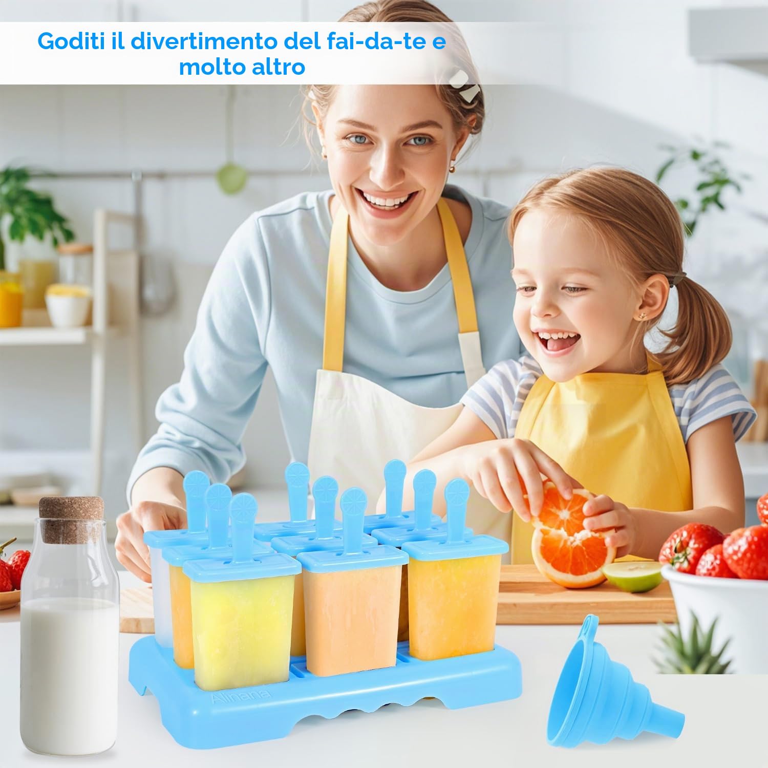 Stampi per Ghiaccioli 9 Cavità, Senza Bisfenolo A, Grado Alimentare, Set Stampini Gelato DIY con Spazzola e Imbuto