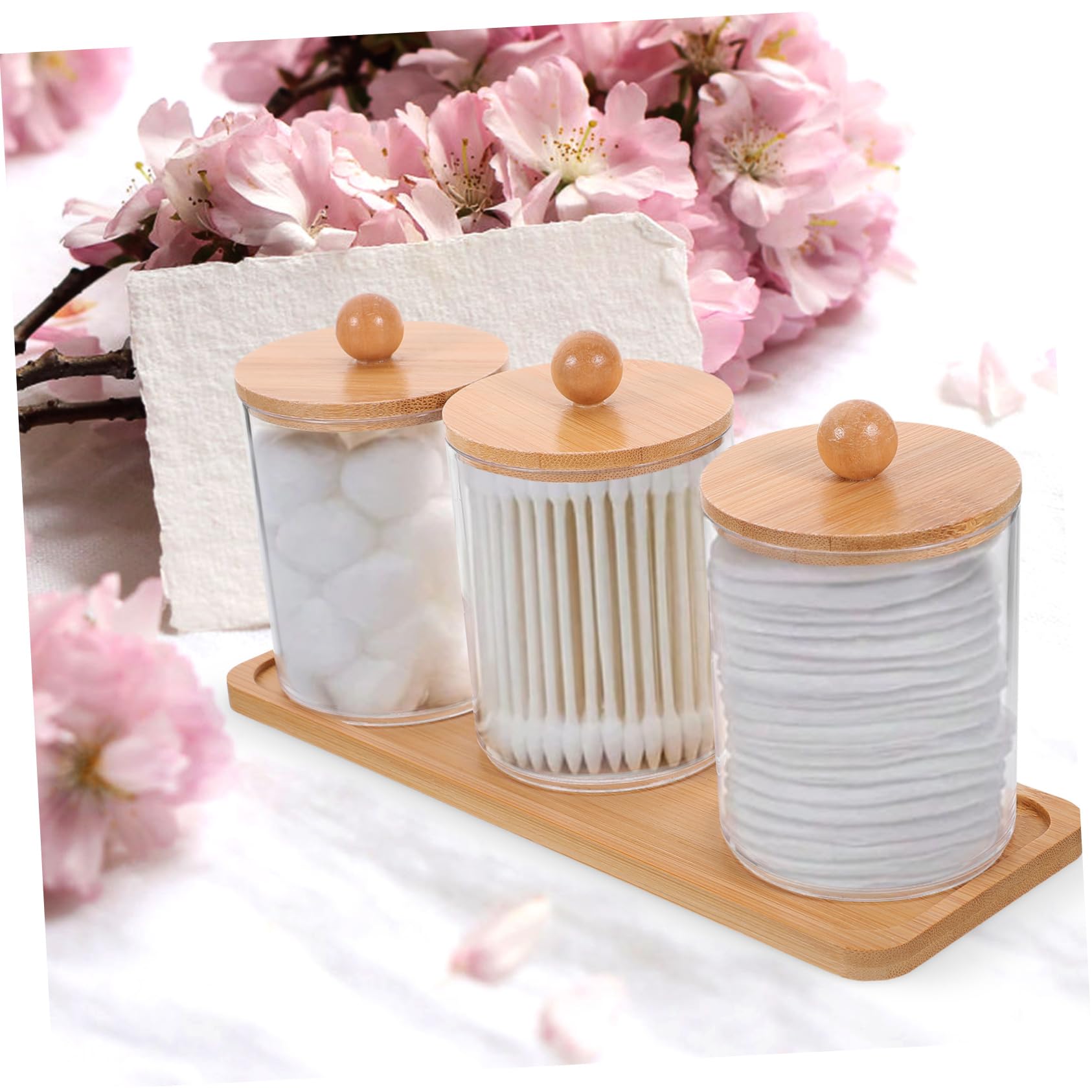 Ciieeo 3 Sätze Make-up- Kommode Schminktisch Wattepaddosen Wattestäbchen-ball-pad-gläser Badezimmer-waschtisch-organizer Spender Für Wattepads Wattebällchen P.s