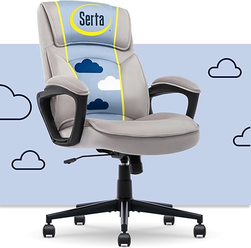 Serta Comfort Classic - Silla de oficina ejecutiva, ergonómica de respaldo medio con soporte lumbar, cojín semiafelpado y almohadas corporales,