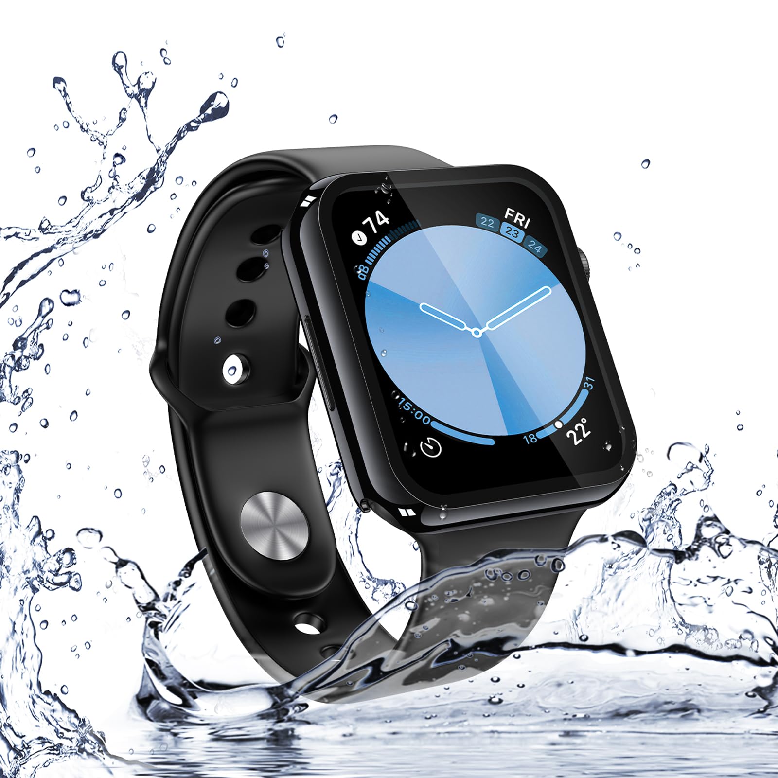 Misxi 2 Stück schwarze Hartschale mit gehärtetem Glas, kompatibel mit Apple Watch
