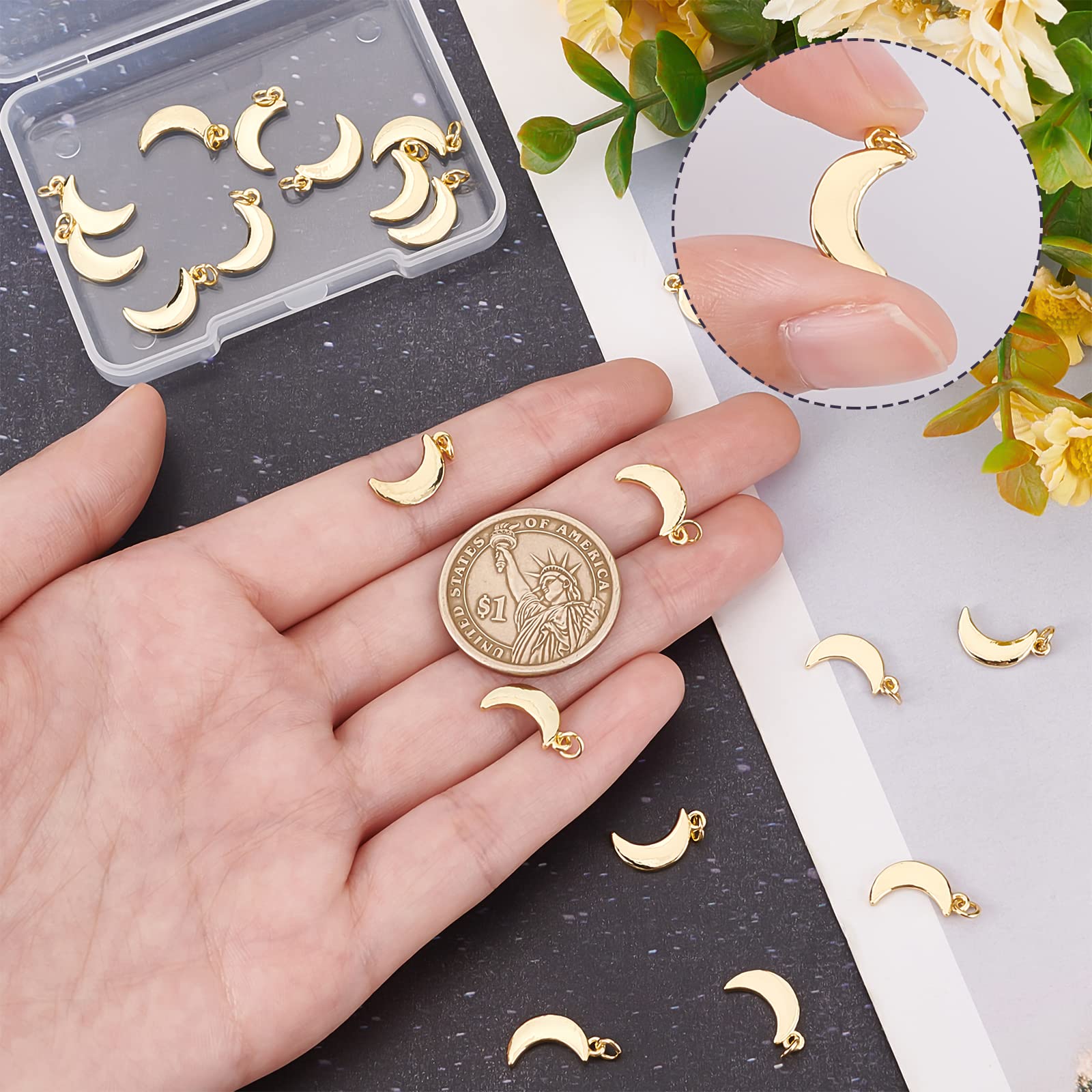 Beebeecraft 5 Ciondoli Luna In Argento Sterling 925 - Opachi, 10 Mm, Con Foro 1 Mm - Per Creazione Gioielli