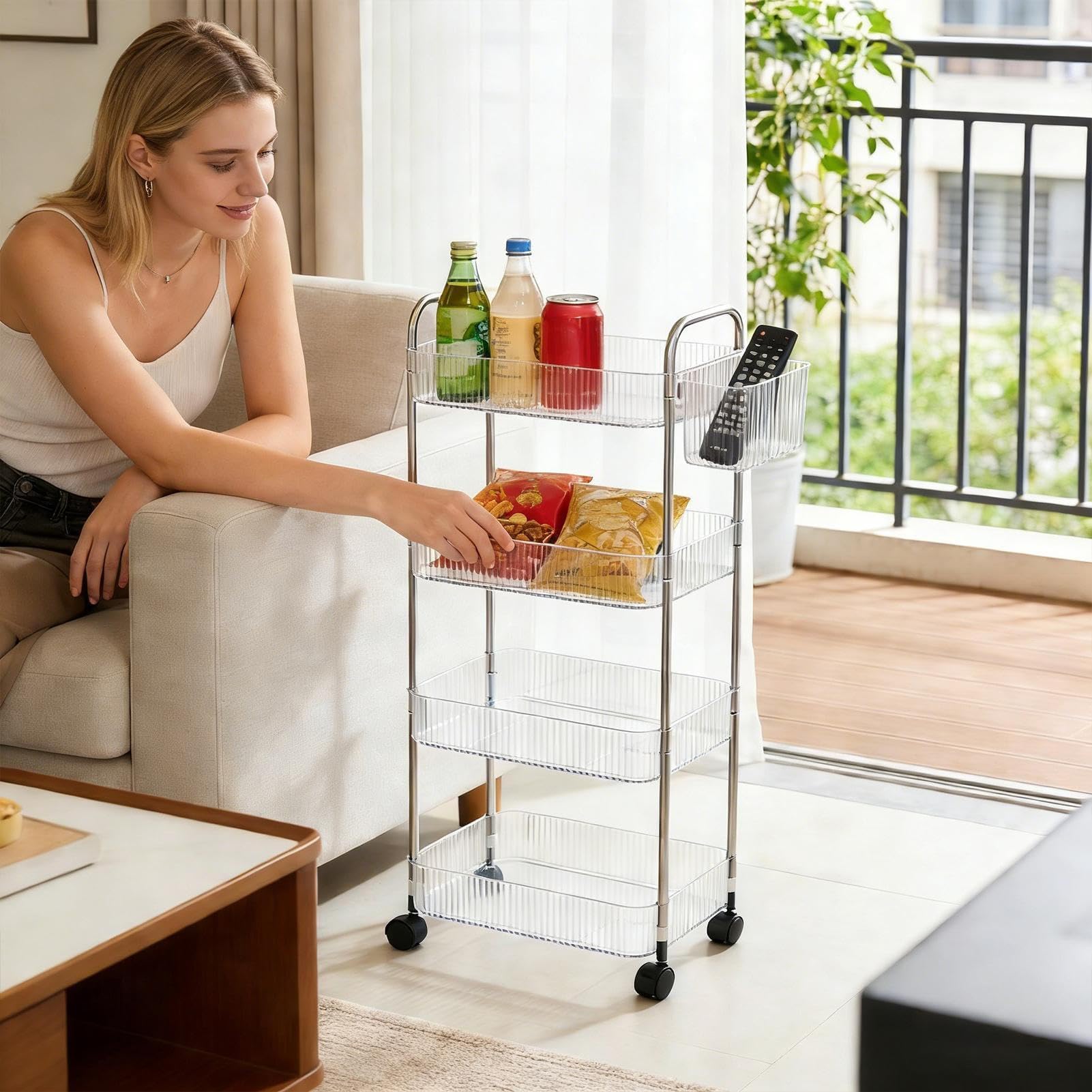 Utili Cart - Carrello multistrato in acrilico su ruote, soluzione versatile per ufficio, casa, cucina, bagno, trucco, lavanderia, dormitorio, artigianato, salone, camera da letto, dispensa