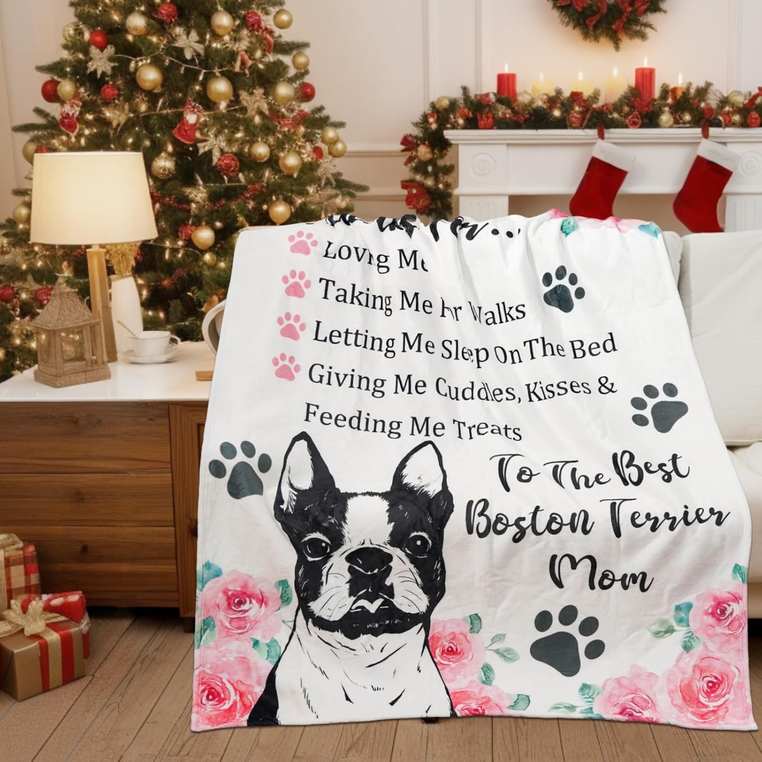 Tian Zhun Boston Terrier Gifts for Women, Thanks Boston Terrier Mom Gifts for Dog Lovers Owners, Soft Warm Blanket Throw 50 x 60 Inch for Christmas Mothers Day Birthday - Image 3