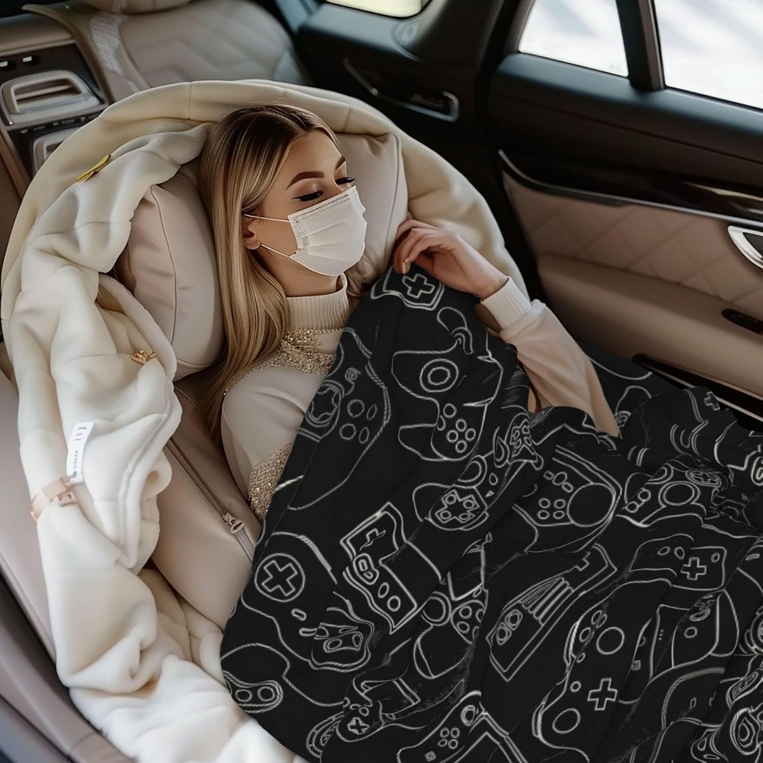 Perinsto Video Game Controller Black Throw Blanket Ultra Soft Warm All Season Gaming Theme Decorative Fleece Blankets for Bed Chair Car Sofa Couch Bedroom 80"X60"