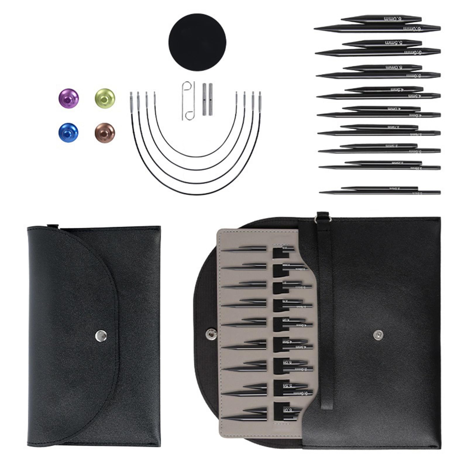9Pairs Aluminum Circular Knitting Interchangeable with Storage for Yarn Weaving 3.0mm-6.0mm Multipurpose Pins Set