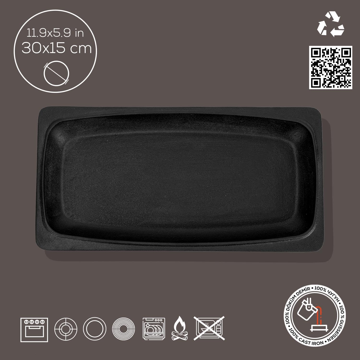 Lava Döküm Servis Tabağı, 30x15 cm