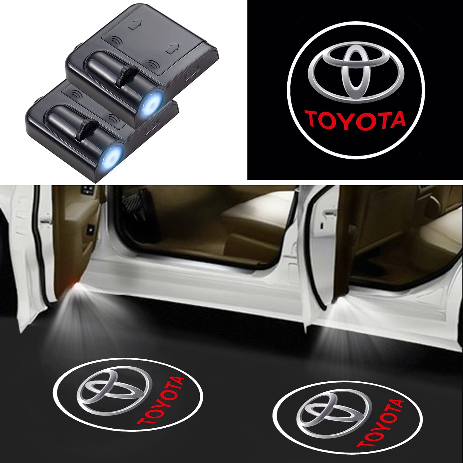Buy 2 Pieces for Toyota Door Light Logo Projector, Universal Wireless