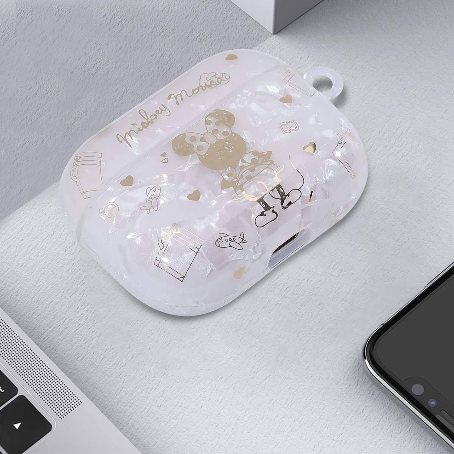 MINSCOSE Funda Transparente Compatible Con Airpods 3, Diseño De Patrón De Lazo 3D Con Bonito Llavero De Flor De Mariposa, Funda Protectora De TPU Suave A Prueba De Golpes Para Airpods