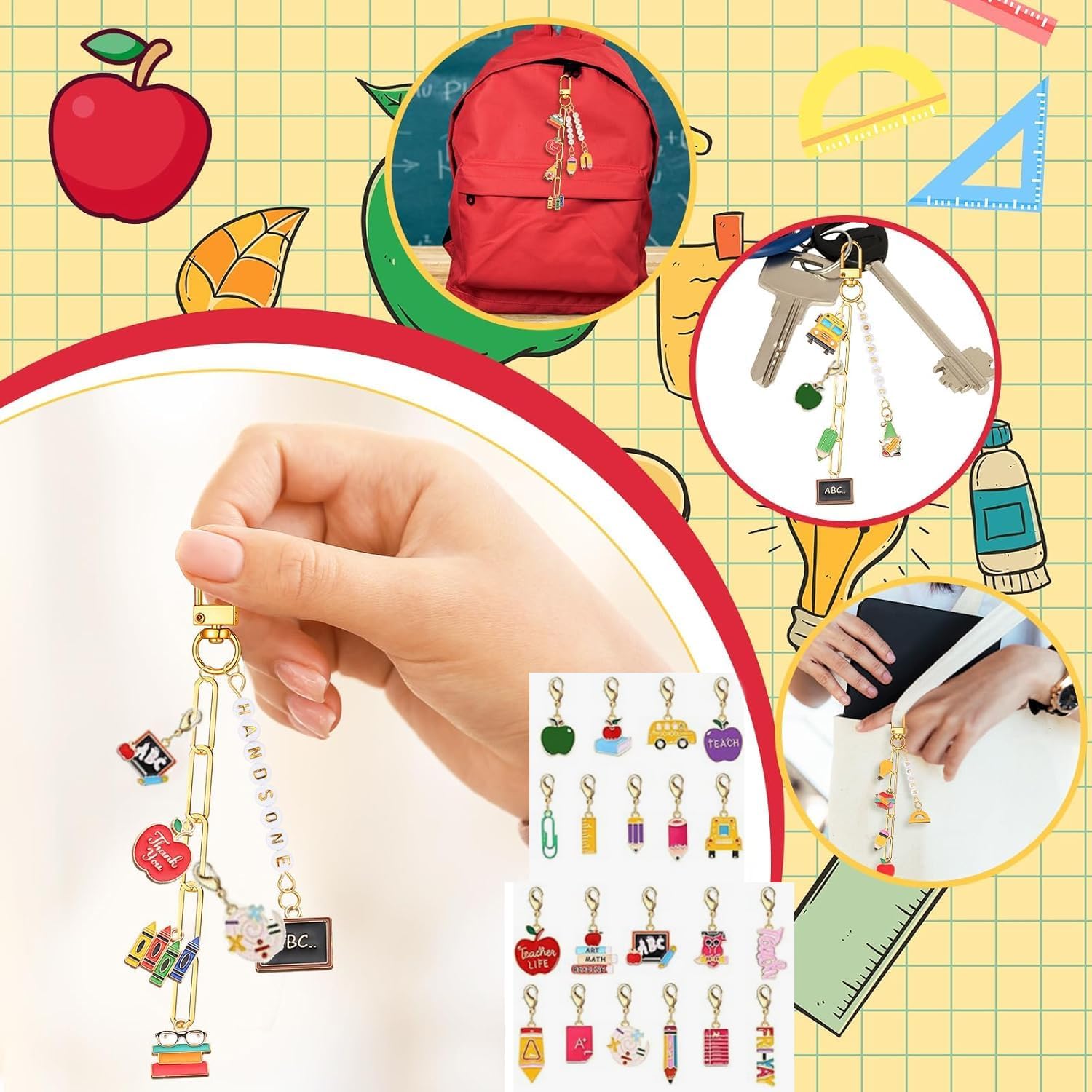 HEIDKRUEGER Student School Charms for Jewelry Making,Bracelet Necklace Link Chain Apple Pencil Charms Lobster Clasp Pendants for Bracelet Necklace Earrings Making Accessories image 4