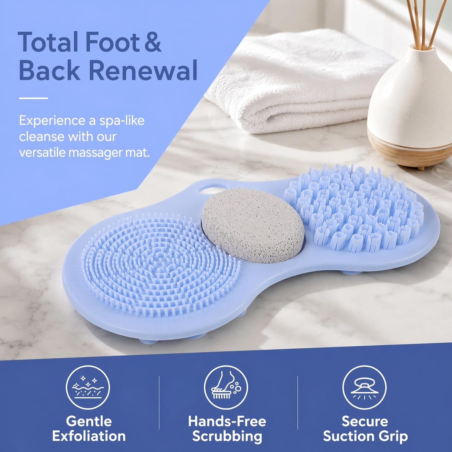 GALPADA Shower Foot Scrubber Mat Silicone Exfoliating Foot and Back Massager Pad with Non Slip Suction Cups for Gentle Care and Relaxing Shower Use Blue Bathtub Feet Scrubber Mat