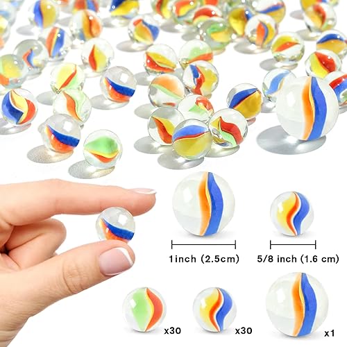 Miniatura 8 de Poplay - 50 hermosas canicas de jugador para juegos de canicas, varios colores (1 silbato gratis)