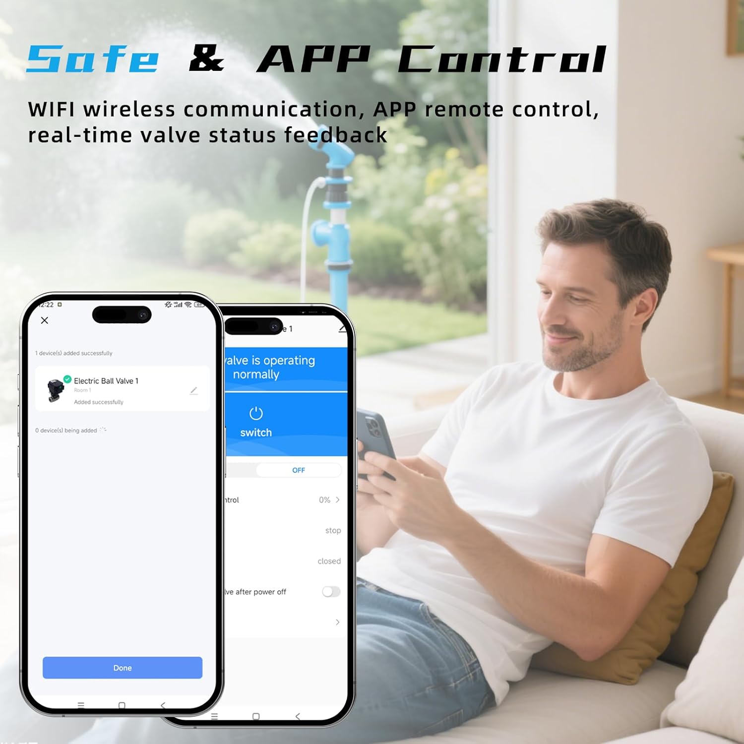 1" WiFi Smart Water Shutoff Valve - 5V DC Remote Control Timer, Stainless Steel, Mobile App Operation