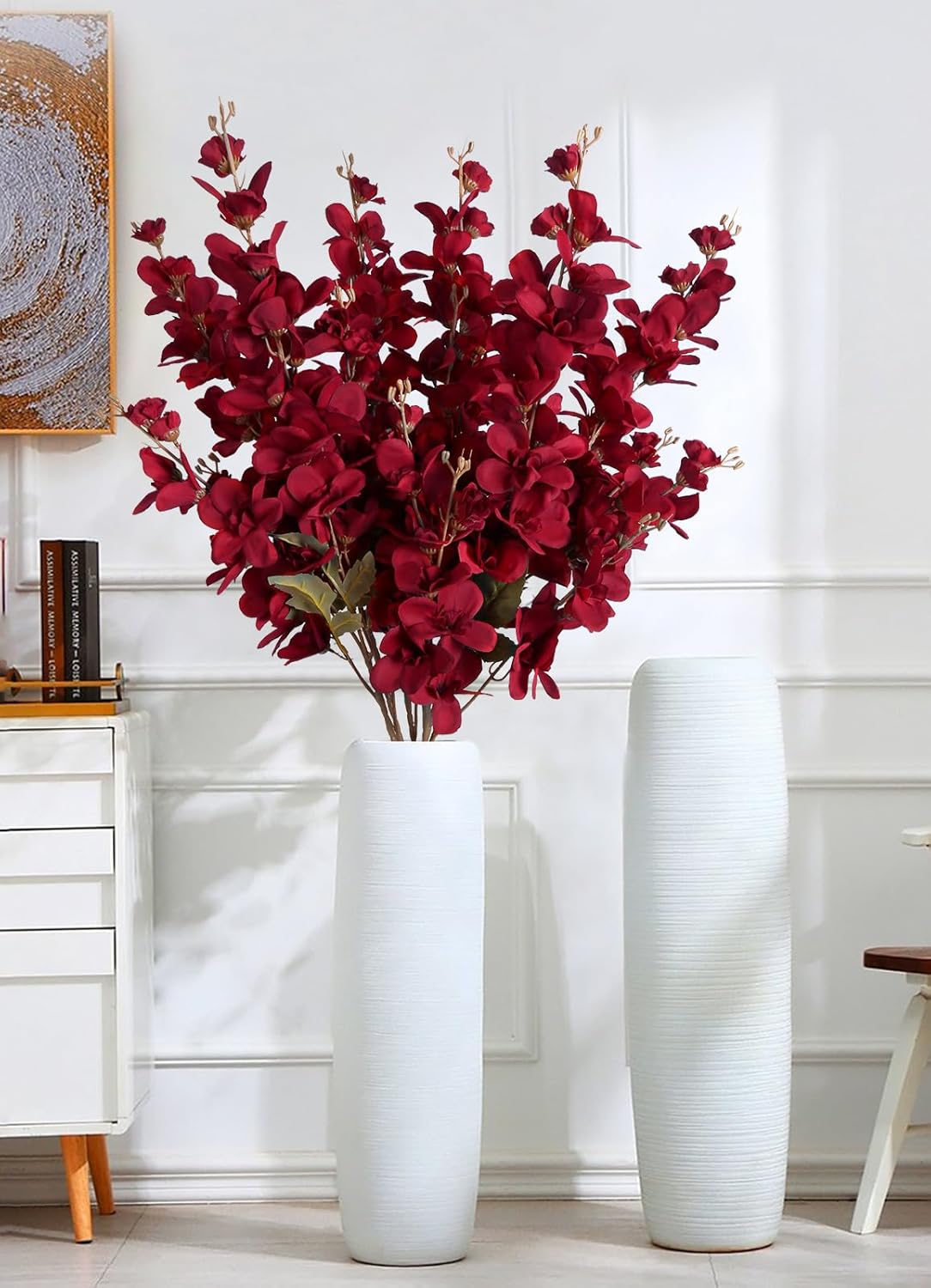 6PCS 35.43'' Red Delphinium Artificial Flower Faux Larkspur Silk Flowers Long Stem Blossoms Flowers for Tall Vase Floral Arrangements Home Table Wedding Decor(Red) - Image 3