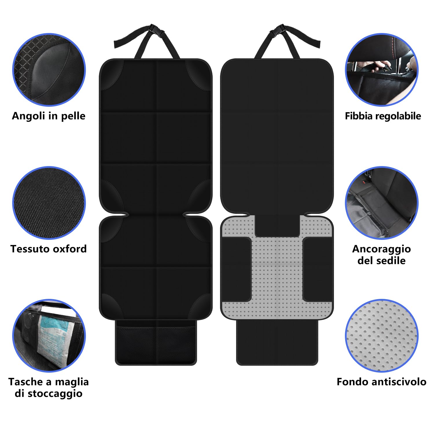 Alfheim 2 Pcs Protezione Seggiolino Auto per Bambino, ISOFIX Compatibile Seggiolino Copertura Protettore, Impermeabile & Antiscivolo Protezione Laterale Grande Tasca di Stoccaggio