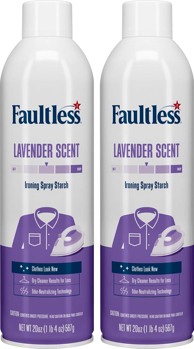 Faultless Lavender Spray Starch, latas de 20 onzas para un suave deslizamiento del hierro en la ropa y la tela, incluso en aerosol, fácil deslizamiento del hierro, sin residuos (paquete de 2)