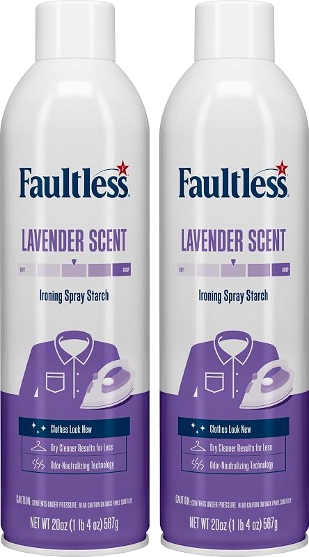 Faultless Lavender Spray Starch, latas de 20 onzas para un suave deslizamiento del hierro en la ropa y la tela, incluso en aerosol, fácil deslizamiento del hierro, sin residuos (paquete de 2)