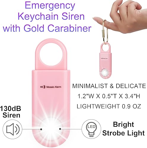 Miniatura 7 de Llavero con luz estroboscópica de sirena de 130 dB. Alarma de seguridad personal de sonido fuerte con mosquetón. Alertas de emergencia SOS para