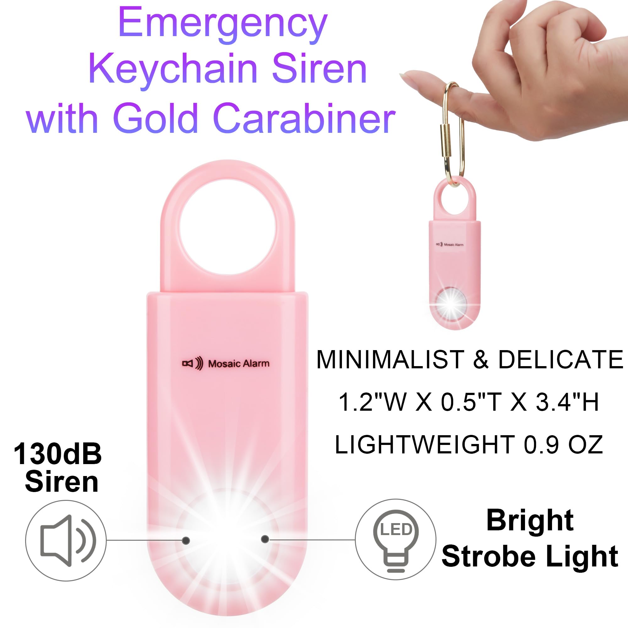 Luz estroboscópica de alarma de seguridad personal de 130 dB. Alertas de emergencia SOS de sonido fuerte con mosquetón. Llavero sirena de autodefensa para mujeres, ancianos, niños, corredores