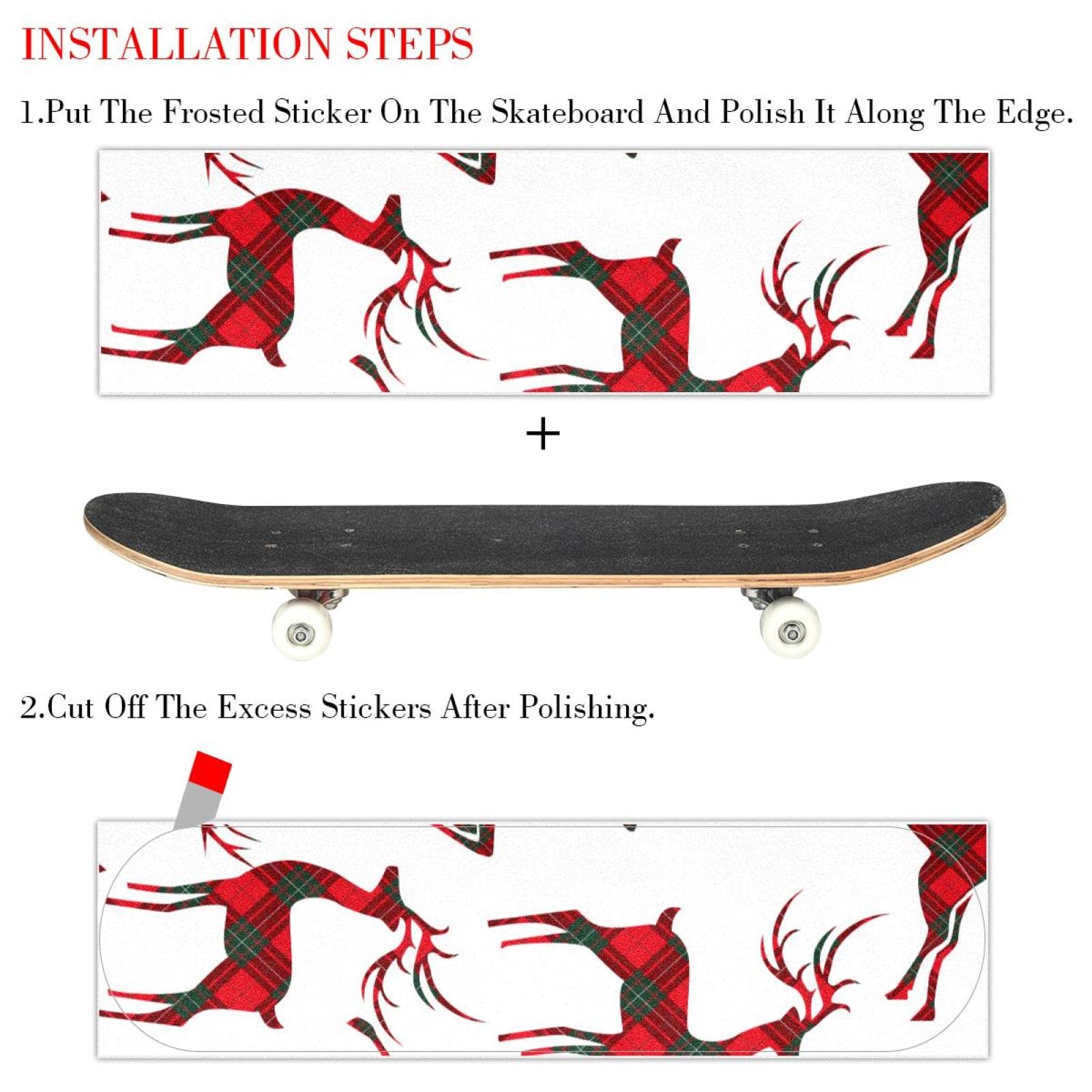 Red Plaid Deer Skateboard-Griptape Bogen Schleifpapier Longboard Aufkleber Roller Deck Sandpapier