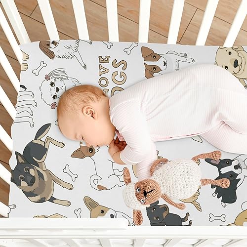Miniatura 8 de Sábanas de cuna de mascotas para niños y niñas, paquete y juego, sábanas transpirables para cuna, sábana bajera ajustable para colchón estándar de