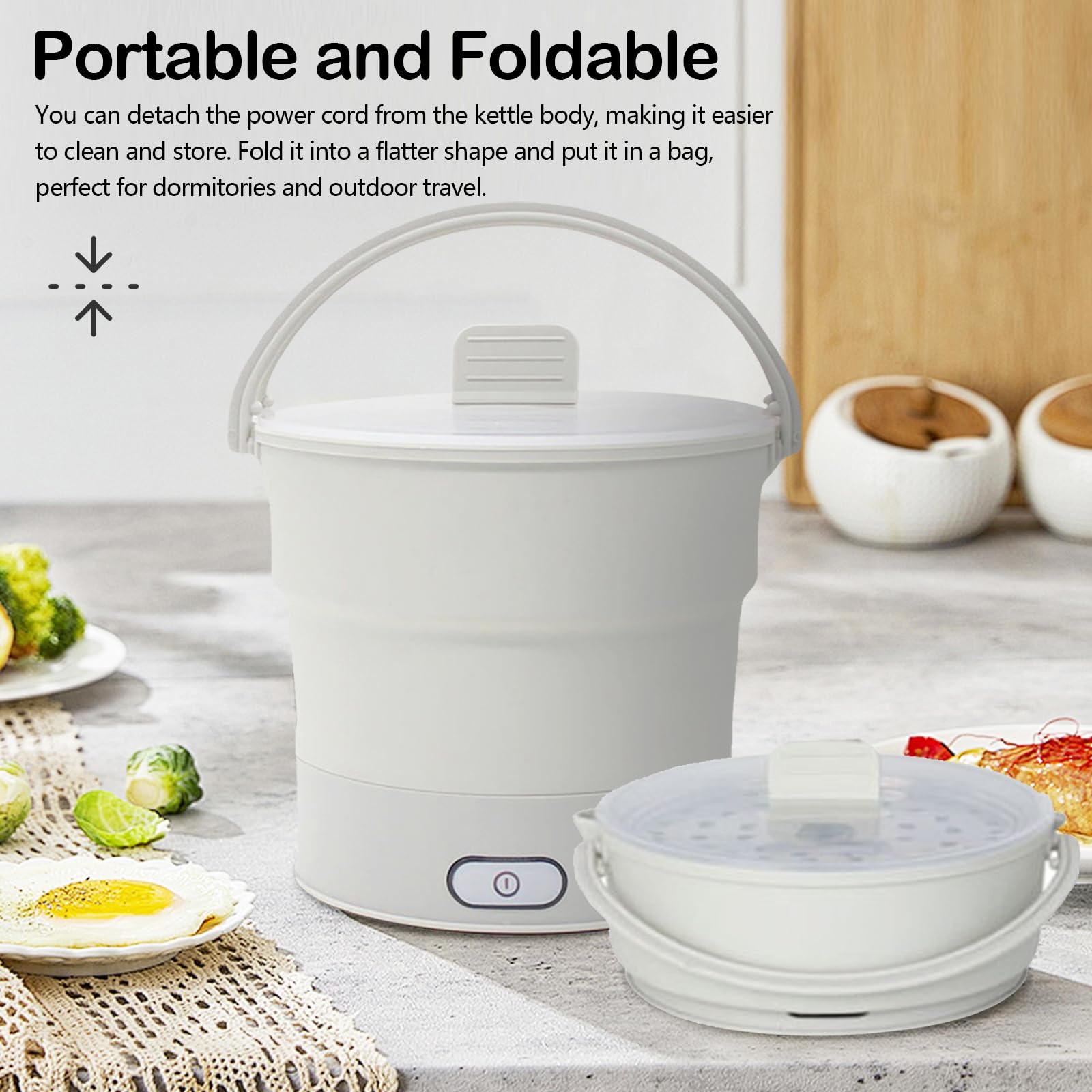 Elektrischer Hot Pot Faltbar, Faltbarer Elektrischer Reisekocher 1L 700W Multifunktionaler Elektrischer Kocher mit Dampf Eintopf Faltbarer Reisewasserkocher Edelstahlboden für Camping Wohnheim