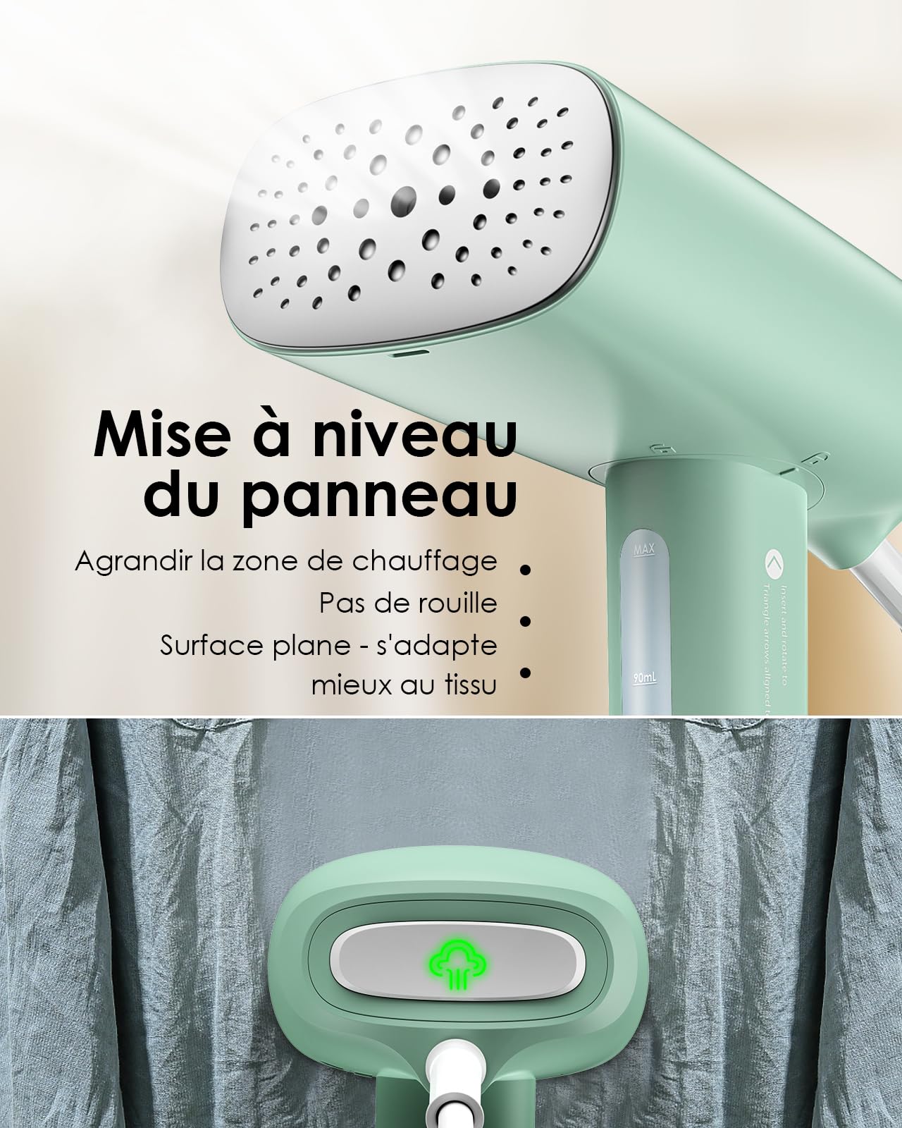 HOMEASY Défroisseur Vapeur Portable, Défroisseur de Voyage 800W 110ML, Garment Steamer Léger Chauffage Rapide pour Éliminer Plis de Tissu Facilement, Vert Menthe