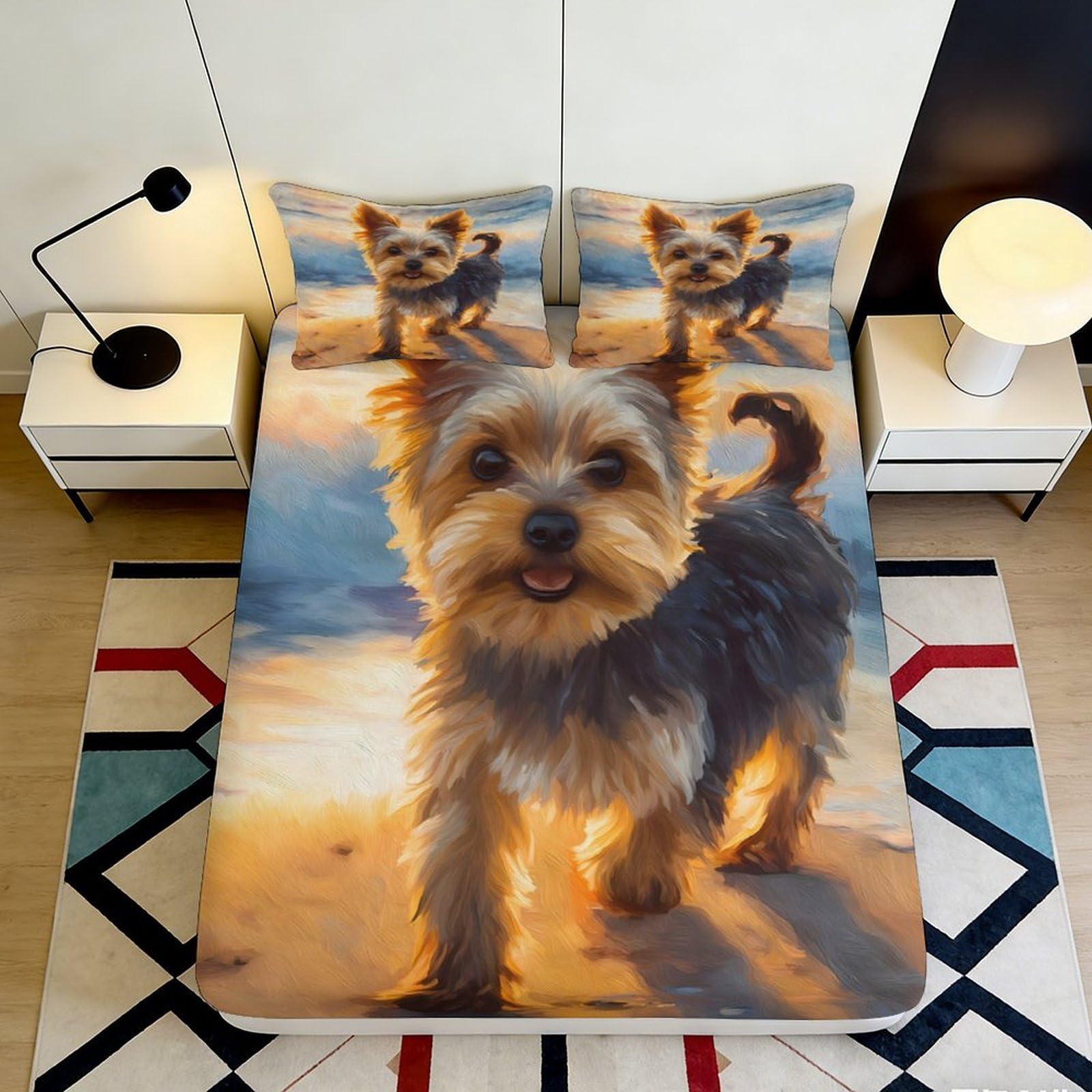 Uynsixtme Style-5 3D Printed Dog Design Fitted Sheet Microfiber Deep Pocket Non-Slip Bedroom Bedding Full Wrap Dog Mattress Fitted Cover 140X200x25cm