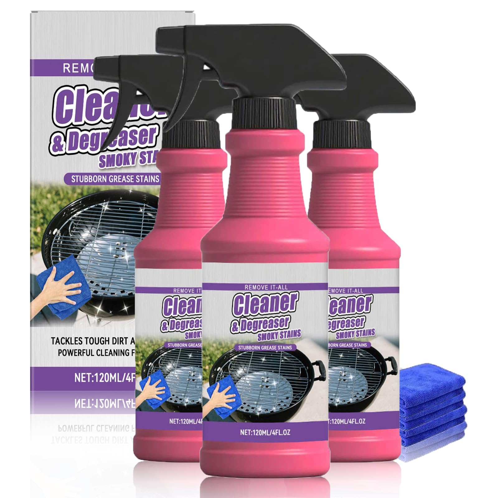 Pulitore Griglia Barbecue, Pulitore Spray Sgrassante per Griglie 120ML, Fast-Acting Heavy Duty Pulisci Forno, Spray Pulizia Forno Incrostato per Cucina Piastre di Cottura da Stoviglie (3PC)
