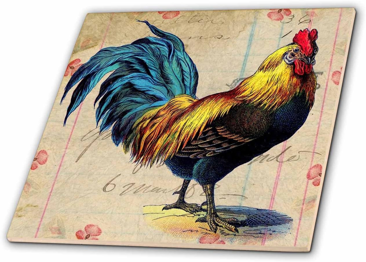 3dRose Vintage Rooster Digital Art by Angelandspot 4 Inch Ceramic Tile image 4