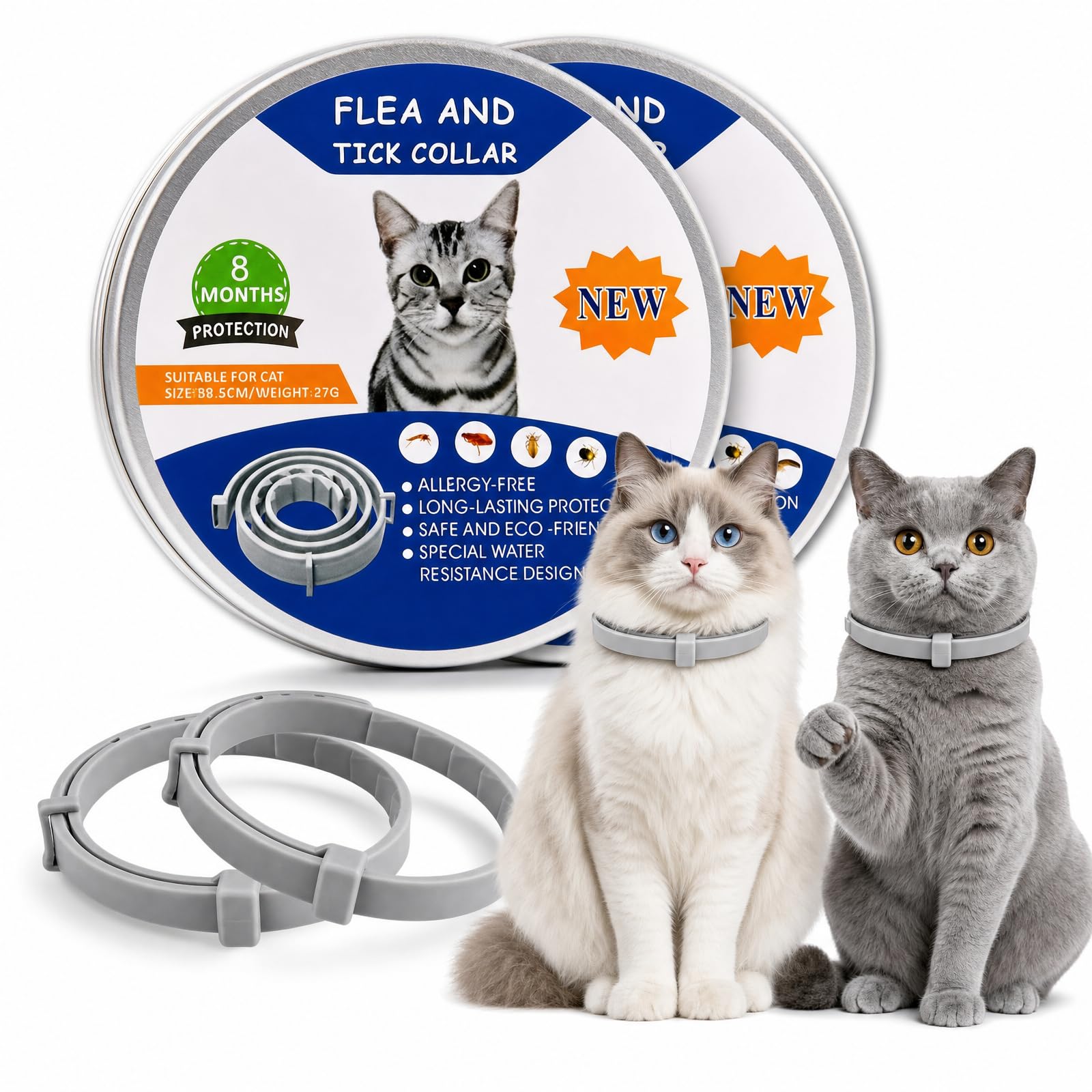 2 Pcs Adjustable Cat Collar, Lightweight Collar, Safe for Indoor & Outdoor Cats, 39cm Waterproof Cat Collars,Ideal for Cats Over 7 Weeks – 16 M Use