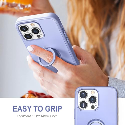 Miniatura 9 de Hython Funda para iPhone 13 Pro Max con soporte de anillo Soporte de anillo giratorio de 360 Soporte magnético Forro de microfibra suave Funda