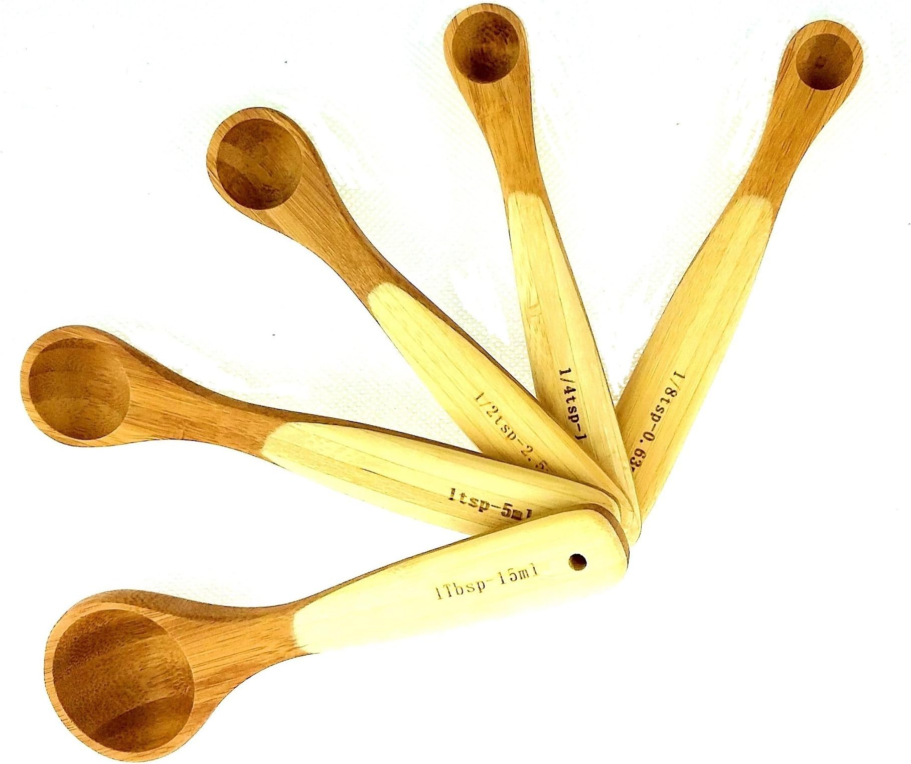 Kitchen Bamboo Wood Measuring Spoons for Measuring Dry and Liquid Ingredients, Pack of 5