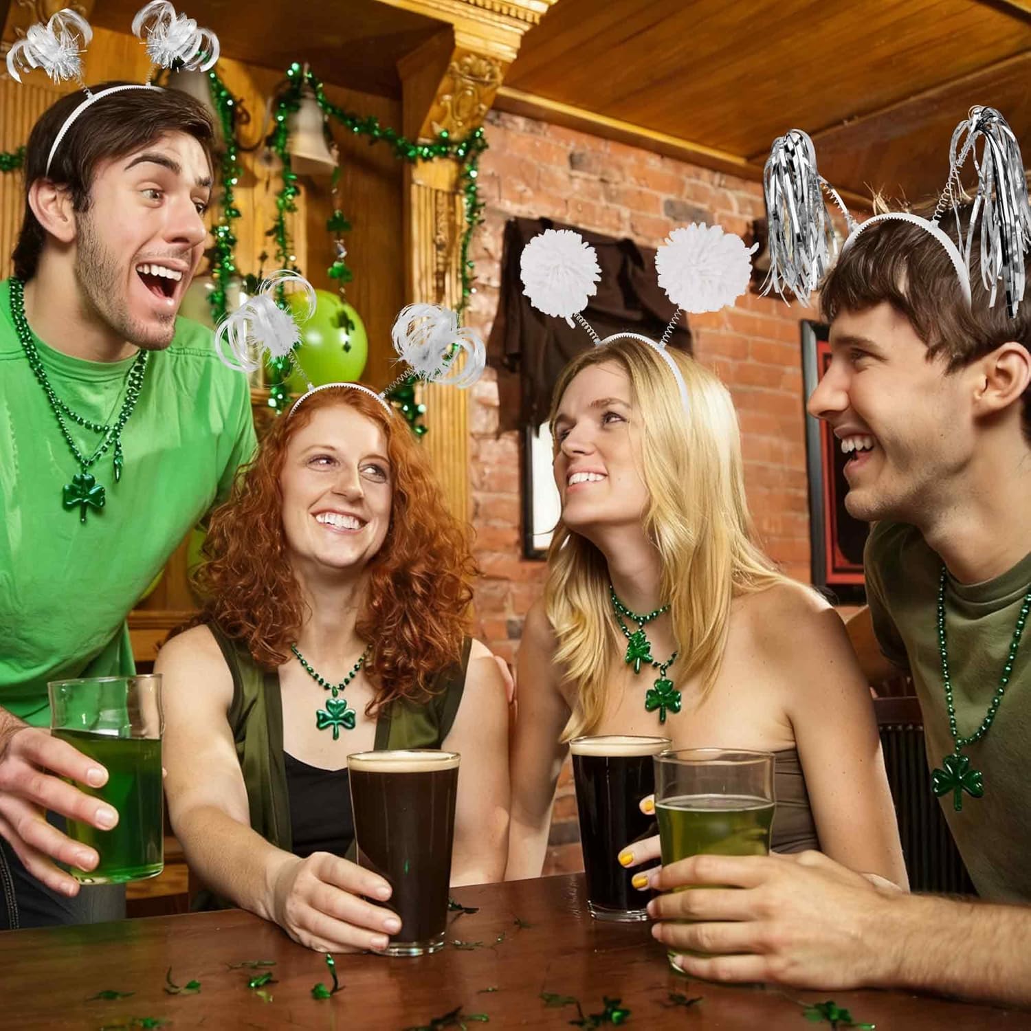 COCIDE 16Pcs Pom Pom Headbands Party Headbands Tinsel Wrapped Ponytails Headbopper Headwear for Birthday Festival - Image 3