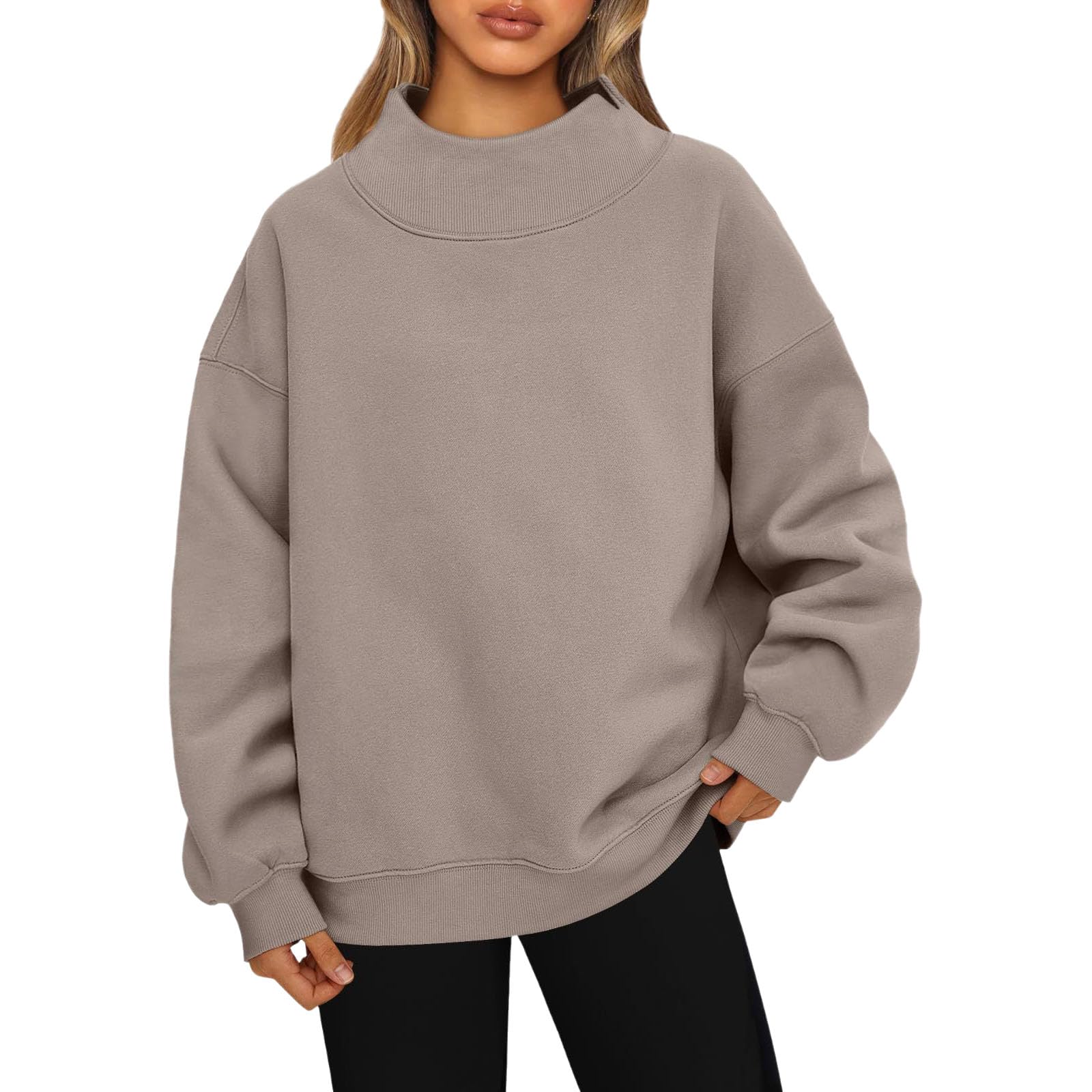 Women's Oversized Mock Neck Sweatshirt, Mock Neck Sweatshirt Women, Slit Mock Neck Oversized Sweatshirt